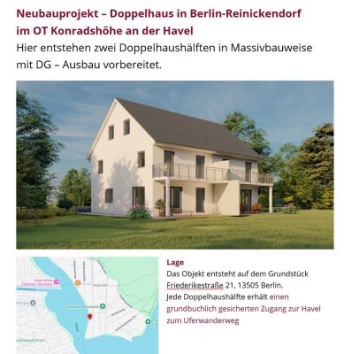 Doppelhaushälfte in Konradshöhe mit  Seezugang & Balkon. Preis für Haus und Grundstück.