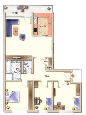 Schöne und gepflegte 4-Raum-Wohnung mit Balkon und Einbauküche + 2 TG Stellplätze
