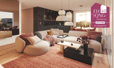Nachhaltiges Effizienzhaus 40-Penthouse. ~110 m² Wohnfläche mit sonniger Dachterrasse & zwei Bädern