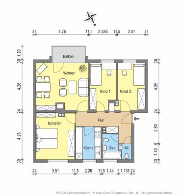 Geschmackvolle, vollständig renovierte 4-Zimmer-Erdgeschosswohnung mit Balkon in Germersheim