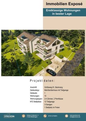 moderne Neubau Wohnung in Backnang, Größeweg!
3,5 Zimmer Wohnung EG+OG möglich 
Effizienzhaus 40