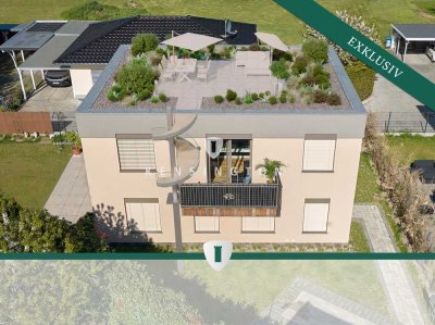 Hochwertige 7-Zimmer Maisonette-Wohnung mit 95 m² großer Dachterrasse und eigenem Garten!