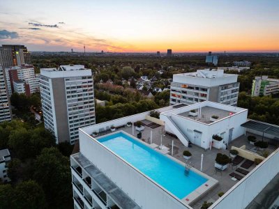 Ⓣ Das urbane Architekten-Loft. Sonnenaufgänge & Abendstimmung. Pool & Privatsauna mit Alpenblick.