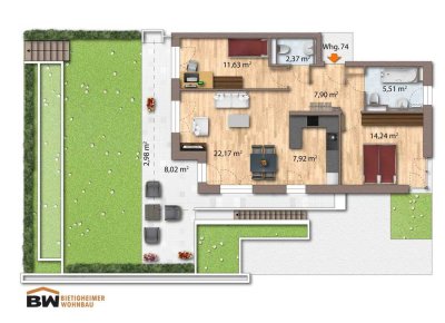 WE 74: Lothar-Späth-Carré - 3 Zimmer-Wohnung mit Einbauküche und Terrasse