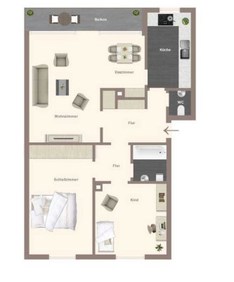 Helle 3,5-Zimmer Wohnung im 3. OG in Ludwigsburg mit überdachtem West-Balkon