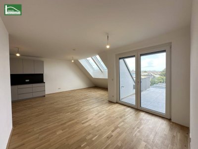 Erstbezug mit Weitblick-Terrasse in Hofruhelage nahe Kagraner Platz! Küche und hochwertige Ausstattung inklusive!
