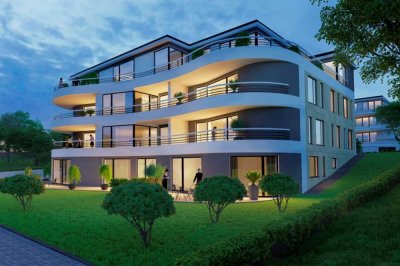 Luxury Wohnen // exklusives Design // große geschwungene Sky- Terrasse // Sitzfenster