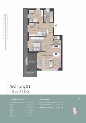 D8 - Elegantes Penthouse - 4 Zimmer, Dachterrasse, Panoramafenster, 3,70m Raumhöhe, Aufzug