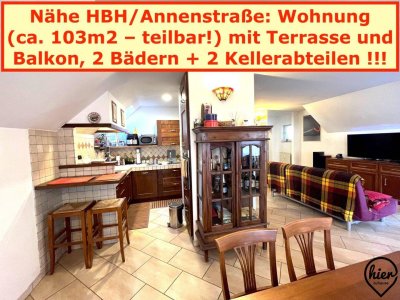 Nähe HBH/Annenstraße: 2 Wohnungen m. Terrasse bzw. Balkon (jetzt zusammengelegt!) PLUS kleines Geschäftslokal mit 2 Garagenstellplätzen zum TOP-PREIS
