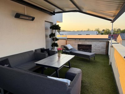 PREIS inkl. 2 TG Parkplätze und 1 Besucherparkplatz,Luxuriöse Dachterrassen-wohnung in Pasching-Exklusives Wohnen mit Sauna, Outdoor-Küche&amp;Panoramablick (Provisionsfrei)