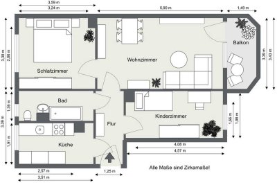 Sanierte 3-Raum-Wohnung mit Badewanne und Balkon im schönen Stadtteil Zwötzen