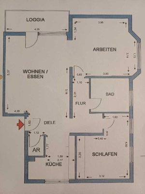 830 € - 83 m² - 2Zi.
Offene und helle Wohnung
