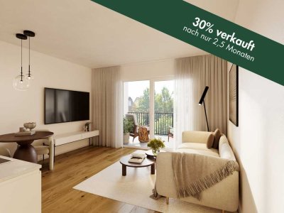 2-Zimmer Neubauwohnung mit Sonnenbalkon in Südausrichtung auf der ruhigen Gartenseite