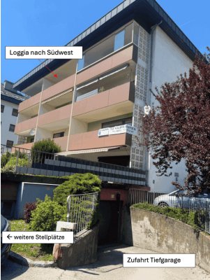 Eigentumswohnung in ruhiger Lage inkl. Tiefgaragenstellplatz und großer Loggia in Südwestausrichtung im 3. Obergeschoss mit schönem Ausblick