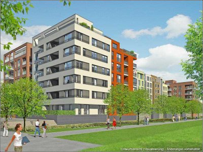 "Ouartis Les Halles" in Düsseldorf-Pempelfort, moderne 1-Raumwohnung mit Parkett in begehrter Lage.