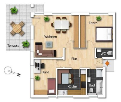 Helle Dreizimmerwohnung mit Terrasse zu verkaufen