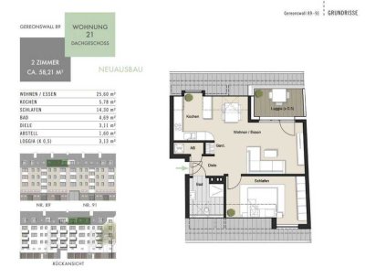 Neuausbau! Exklusive 2-Zimmer-Dachgeschosswohnung mit Loggia! Gereonswall 89, WE 21
