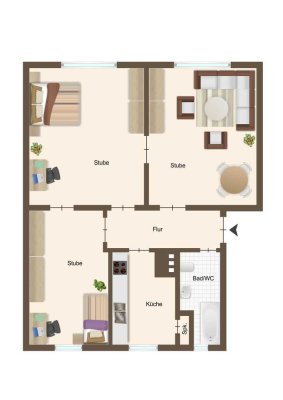 ruhig gelegene 3-Zimmer-Wohnung mit Dielenboden, Tageslichtbad mit Badewanne und Gartennutzung