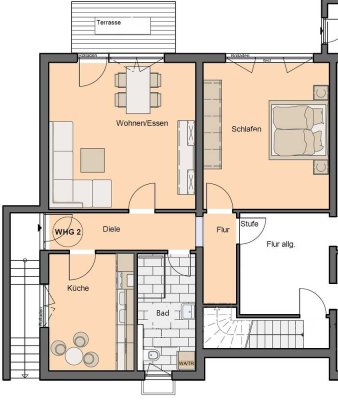 Neu renovierte großzügige 2-Zimmer-Souterrain-Wohnung mit Terrasse, Garten & Küche in Hemsbach