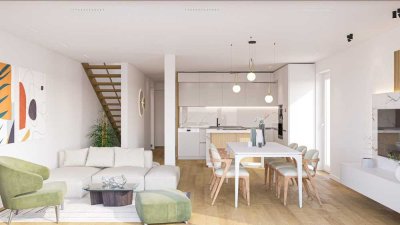 Attraktive 2 Zimmer Maisonettwohnung mit 2 Balkonen auf 2 Etagen mit viel Grün
