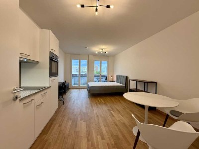 NEUBAU - Erstbezug! Stilvoll möbliertes 1-Zimmer-Apartment mit großer Dachterrasse