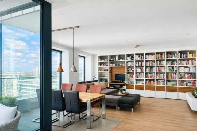 Exklusive Lobby im Hotelstil · Modernes Luxusapartment mit direktem Skyline-Blick in Frankfurt