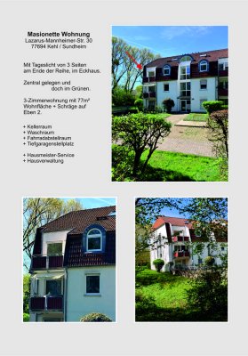 Ansprechende und gepflegte 3-Zimmer-Maisonette-Wohnung mit Balkon und Einbauküche in Kehl / Sundheim