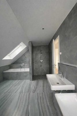 Erstbezug-DG-2-Raumwohnung mit Masterbad,  Deckenspots und riesigem Dachboden in Leipzig Sommerfeld