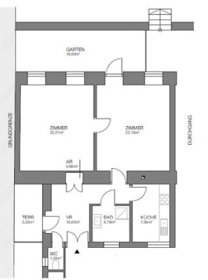 Gartenwohnung mit 2 Zimmer und kleiner Terrasse in gepflegtem Altbau Zinshaus