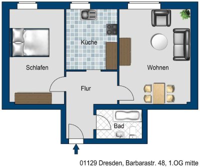 Sanierte 2-Raum Wohnung in ruhiger Lage