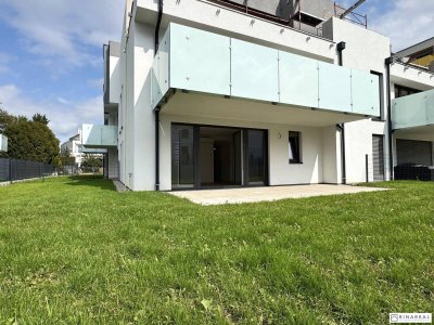 Traumhafte 3 Zimmer Gartenwohnung | Blumengasse - ERSTBEZUG | ca. 23 m² Terrasse &amp; ung.150 m² Eigengarten | zzgl. Tiefgaragenstellplatz | Top D4