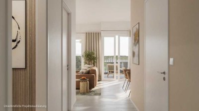 Exklusive 2-Zimmer-Wohnung mit offenem Zuschnitt, Schlafzimmer mit Bad en Suite und schönem Balkon
