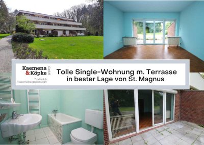 Stilvolle 1-Zimmer-Wohnung mit großer Terrasse in begehrter Wohnanlage – Bremen St. Magnus