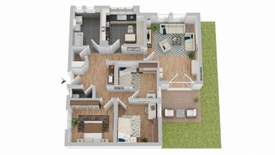 Renovierungsbedürftige 4-Zimmer Gartenwohnung mit guter Raumaufteilung