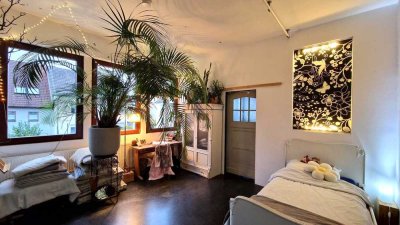 OF-BIEBER: 3-4 Zi. Studio-Maisonette - Ehem. Lederfabrik - Industriestil - mit Garten
