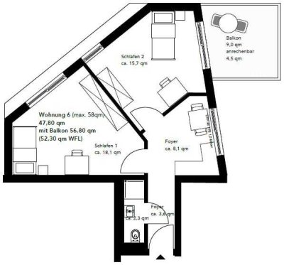 Stilvolle,neuwertige 2-Zimmer-Dachgeschosswohnung mit Balkon in Darmstadt