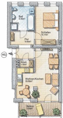 2 RWE mit offener Küche, Wohnbad, Balkon - EG Hochparterre