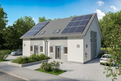 Dreifach  sparen.  Doppelhaushälfte als klimafreundlicher Neubau mit PV - Anlage. Kfw Förderung (100