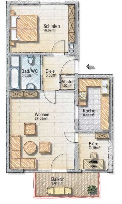 Schöne 3-Zi-Wohnung mit Balkon und Tiefgaragenstellplatz, in sehr guter Lage!