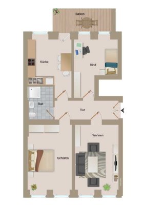 2-Raumwohnung mit Tageslicht bad und Einbauküche in der Südstadt