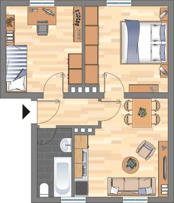 Sehr helle 3-Zimmer- Wohnung mit Badezimmer