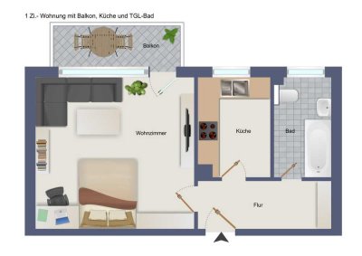 1-Zi. Dachgeschosswohnung mit Westbalkon, Taunusblick und großem PKW-Stellplatz