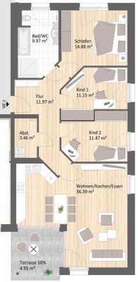 Moderne 4-Raum Wohnung im Grünen - KfW40 QNG / Tiefgarage / Aufzug