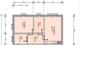 900 € - 70 m² - 2.5 Zi.