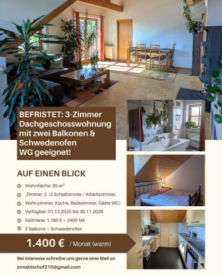 3-Zimmerwohnung für ein Jahr (WG geeignet!)