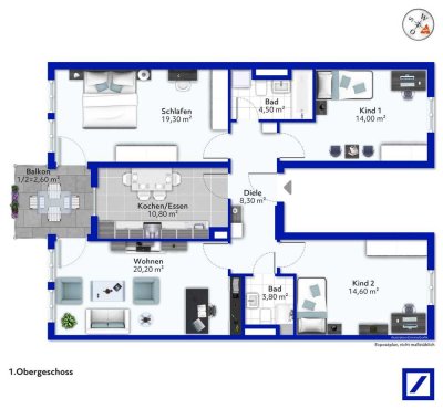 Guter Schnitt, zentrale Lage, grüner Innenhof, 4-Zimmer, 2 Bäder, ideal für Familien