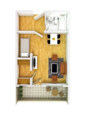 1-Zimmer Wohnung in Frankfurt-Nied mit Balkon, Baujahr 1971