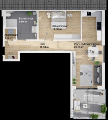 Haus A, Wohnung 9, Dachgeschoss, 2-Zimmer