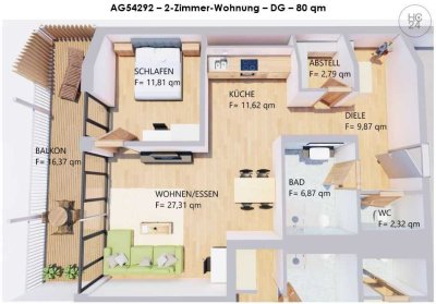 Möblierte 2-Zimmer-Dachgeschoss-Wohnung mit Balkon in zentraler Lage in Kaufbeuren