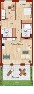 3-Zimmer-Erdgeschosswohnung mit ~ 25 qm Garten